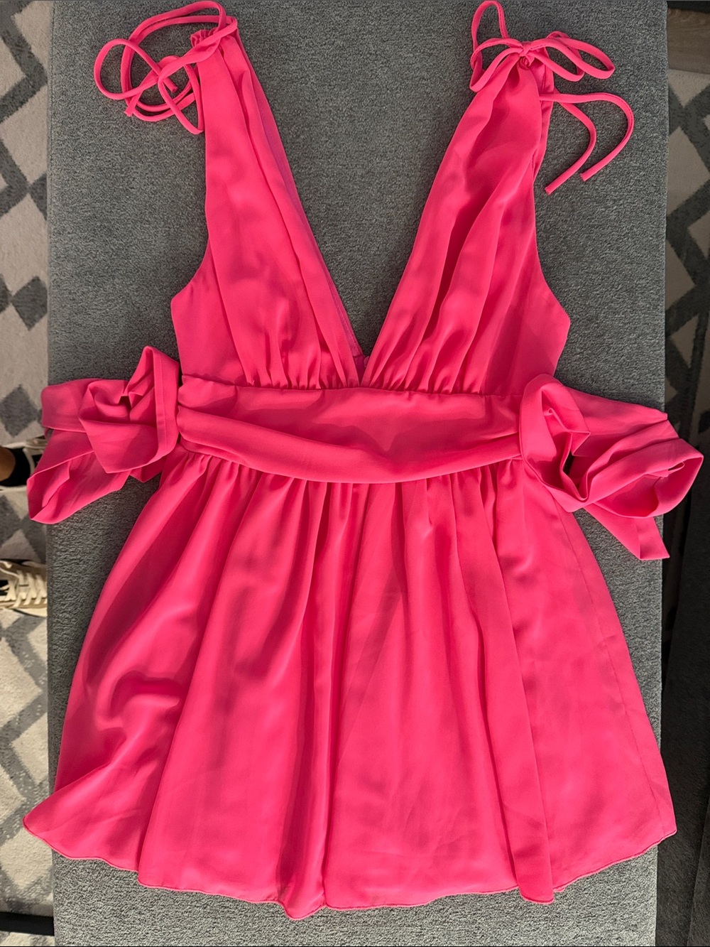 Lucy in the Sky Vibrant Hot Pink Tie-Shoulder Casual Dress